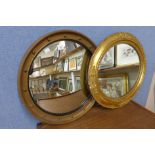 A gilt convex mirror and an oval gilt mirror