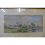Charles Rowbotham, Evesham on the Avon, watercolour, 20 x 46cms,