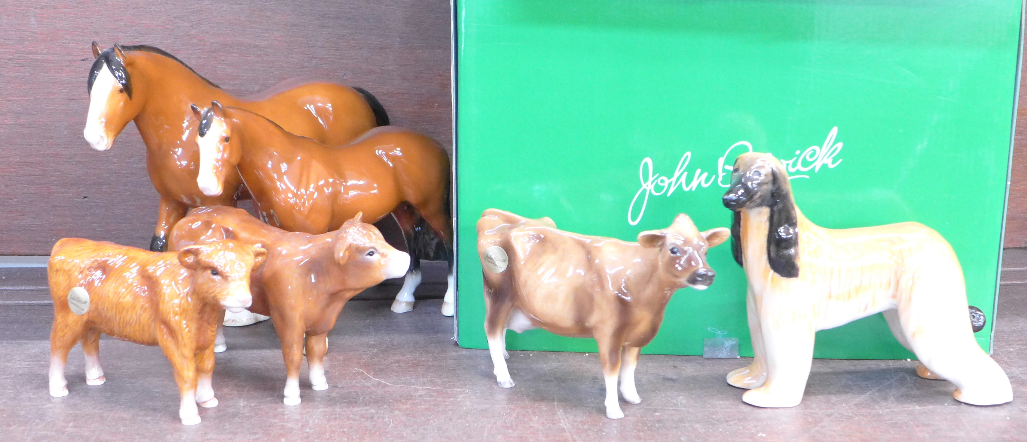 A collection of eight Beswick model animals, including boxed Limousin Bull,