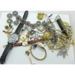 Costume jewellery and wristwatches including silver