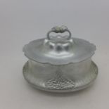 A German Art Nouveau pewter 'peacock' pattern lidded box, marked Orivit,