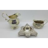 Two silver jugs and a Victorian silver dish,