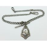 A silver double Albert chain and fob,