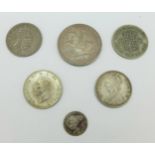 Coins including an 1862 one rupee and a 1935 crown