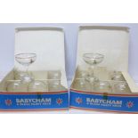 Two boxes of six Babycham party pack glasses,