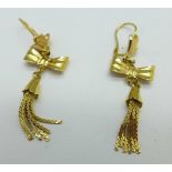 A pair of 18ct gold bow and tassel drop earrings, 4.