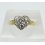 A 9ct gold heart shaped cluster ring, 1.