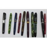 Ten ink pens, Mercury Baby with 14k gold nib, plus Pierra Cardin, Parker Lady, Foster, Sheaffer,