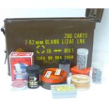 A collection of air gun pellets, including Paratrooper Repeater Magazine chargers, Lane's Cat Slugs,