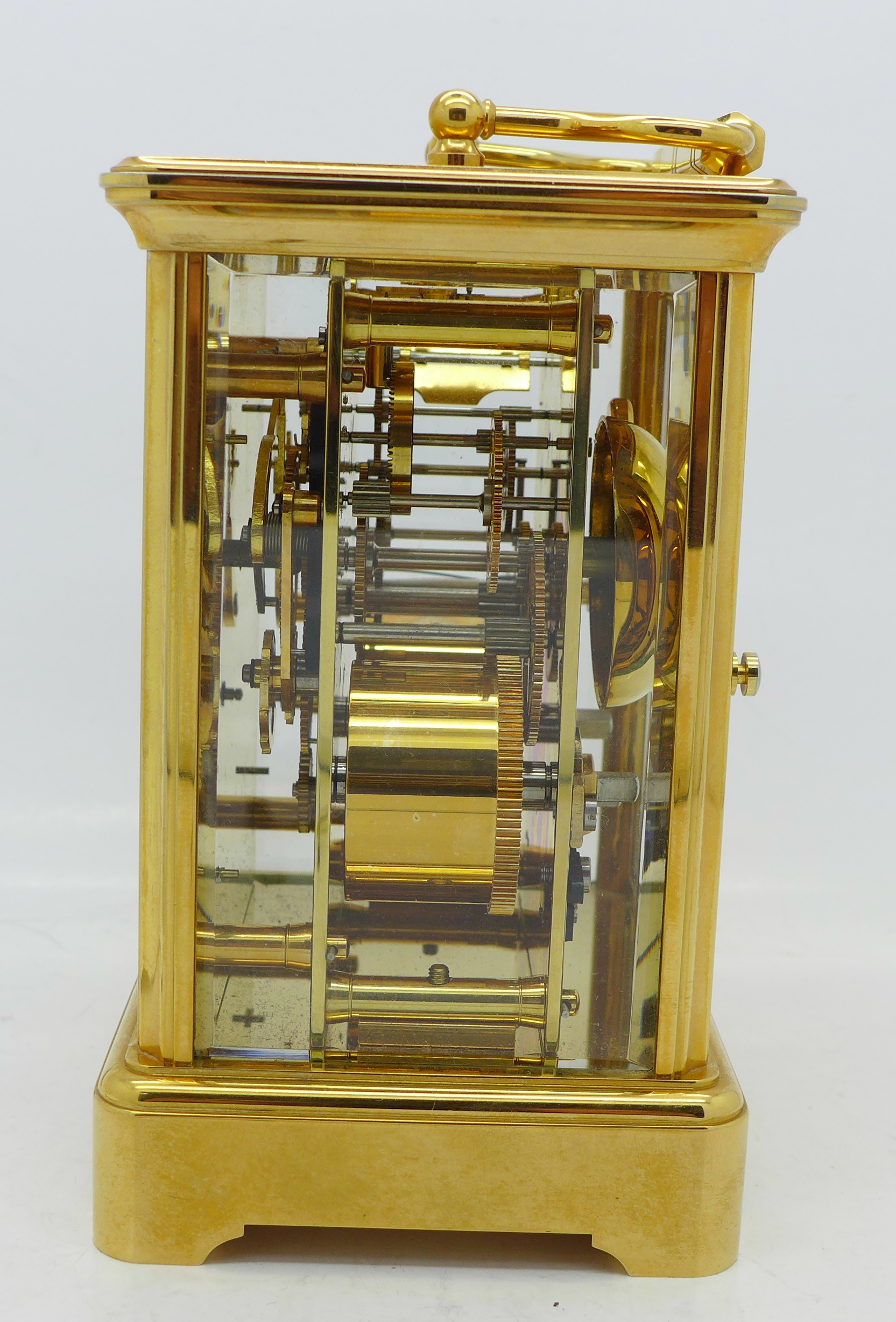 A carriage clock, with strike movement, John Morley, made in England, with box, height 13. - Image 2 of 5