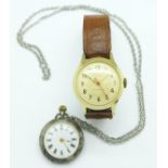A silver and enamelled fob watch and a gentleman's Smiths wristwatch,