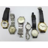 Six wristwatches including a Longines Flagship automatic lacking button, Technos,
