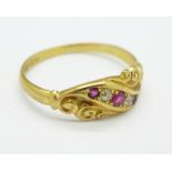 An 18ct gold, diamond and ruby ring, Birmingham 1905, 2.