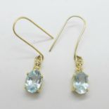 A pair of 9ct gold and aquamarine earrings, 0.