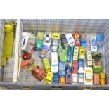 A case of die-cast model vehicles, Matchbox, Corgi and Dinky,