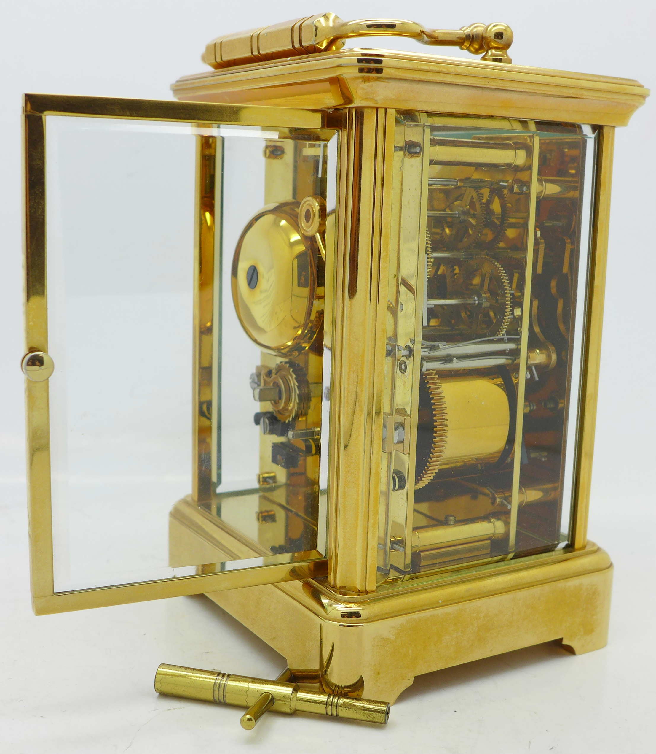 A carriage clock, with strike movement, John Morley, made in England, with box, height 13. - Image 4 of 5