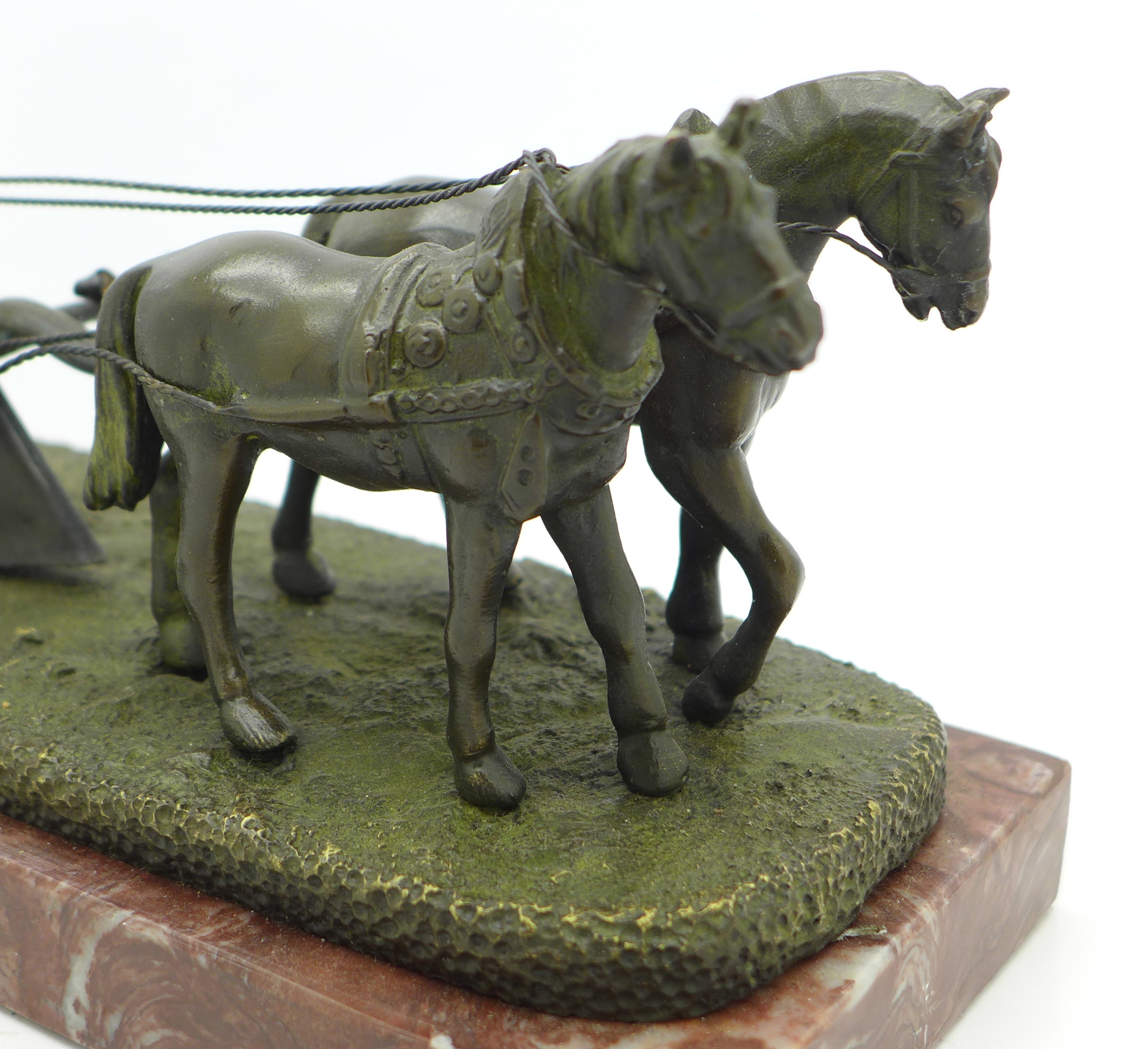 A continental bronze figure, two horses ploughing, on base, marked Andre, length of base 22. - Image 2 of 4
