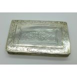 A Georgian white metal snuff box modelled as a book, a/f, tests as silver,