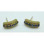 A pair of yellow metal, diamond and sapphire earrings, 3.