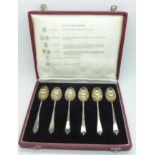 Six silver teaspoons, cased,