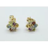 A pair of 9ct gold and multi-coloured stone set earrings, 0.