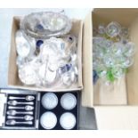 A collection of plated ware; a tray, a pair of trays, flatware,
