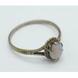 A silver and opal ring,