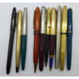 Six ink pens and four pencils including four Parker and a Conway 106
