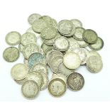 A collection of Victorian and Edwardian silver 3d coins,