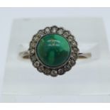 A 9ct gold, green and white stone ring, 2.