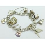 A silver charm bracelet,