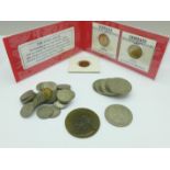 English and German coinage and a 1914 commemorative medallion