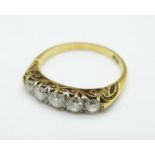 An 18ct gold, five stone diamond ring, approximate diamond weight 0.40ct, 3.