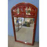 A Chinese red chinoiserie framed mirror