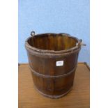 A fruitwood and iron work peat bucket