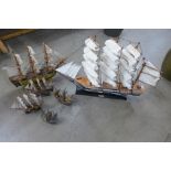 Six model ships