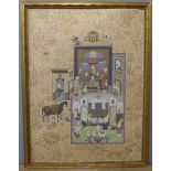 An Indian painting on silk, interior bathing scene,