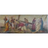 Continental School ,religious scene with Jesus carrying the cross, oil on canvas, 138 x 96cms,