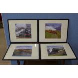 A set of four steam locomotive prints,