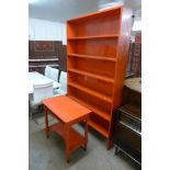 A painted pine side table and bookcase