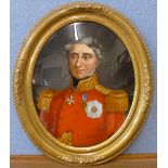 English School, oval half portrait of the Duke of Wellington, reverse oil painting on glass