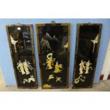 A pair of Chinese black chinoiserie panels and another