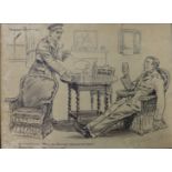 Norman Pett (1891 - 1960), satirical scene with regimental officers, pen & ink, 25 35cms,