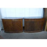 A pair of George III inlaid mahogany tambour front side cabinets