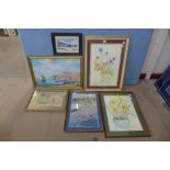 Assortment of pictures, pastels, watercolours, prints,