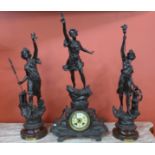 A 19th Century French spelter clock garniture