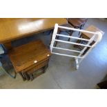 An oak nest of tables and painted towel rail