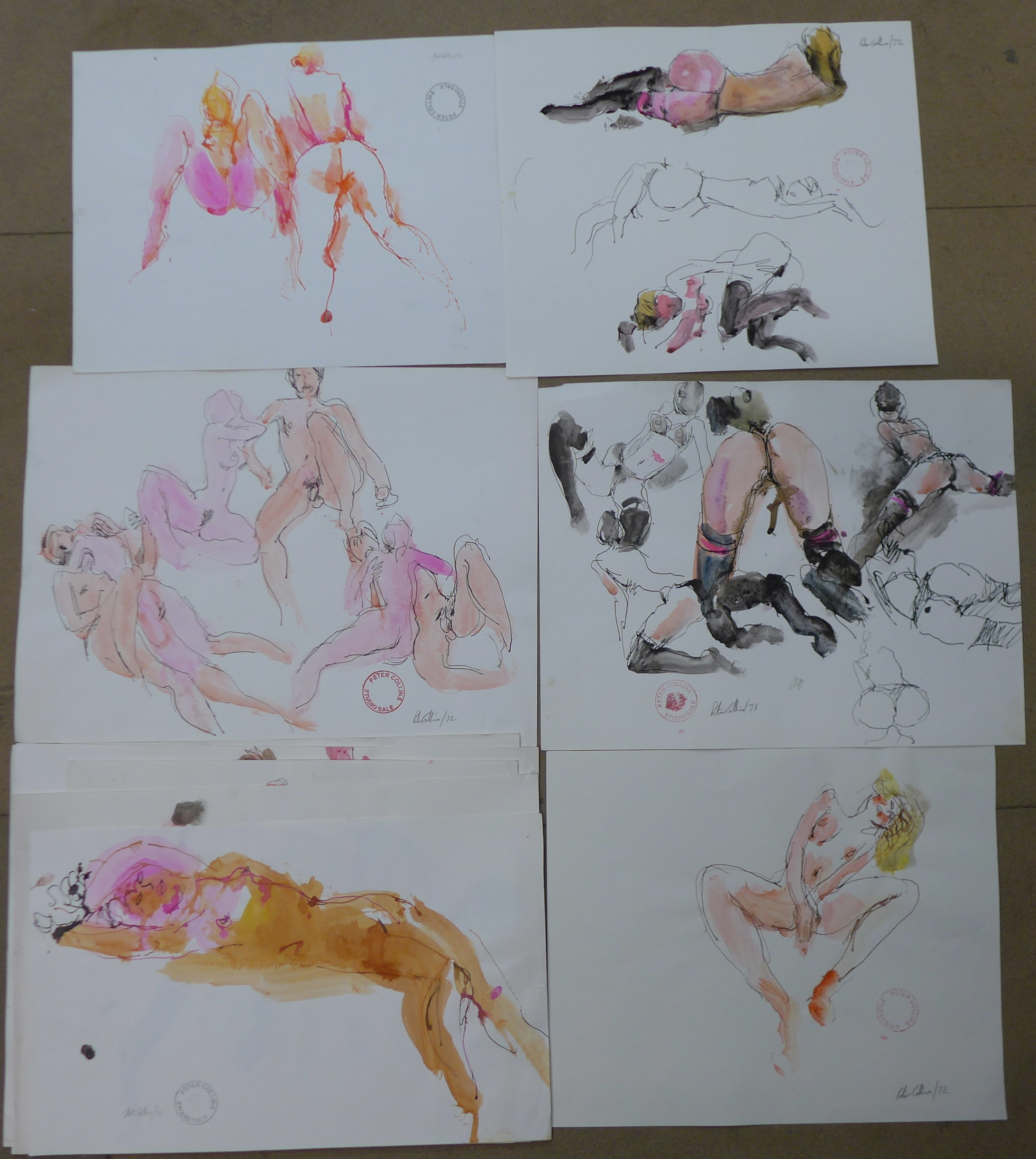 Peter Collins, folio of nineteen erotic studies of female nudes, watercolours,