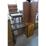 A folding screen, oak trolley,