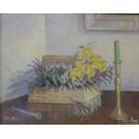 Two landscape, oils on canvas and a still life of flowers,